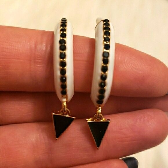 New Black and White Hoop Earrings - Picture 3 of 5